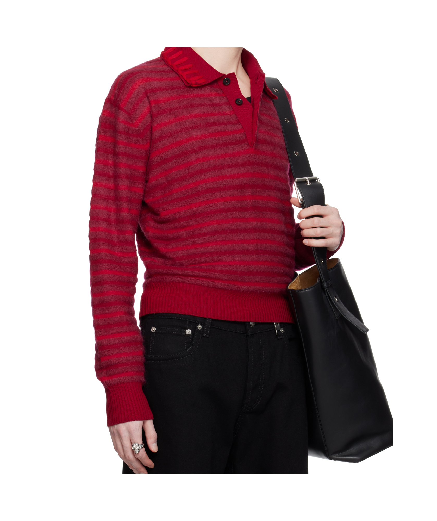 Alexander Mcqueen Stripe Knt Crop Polo In Red