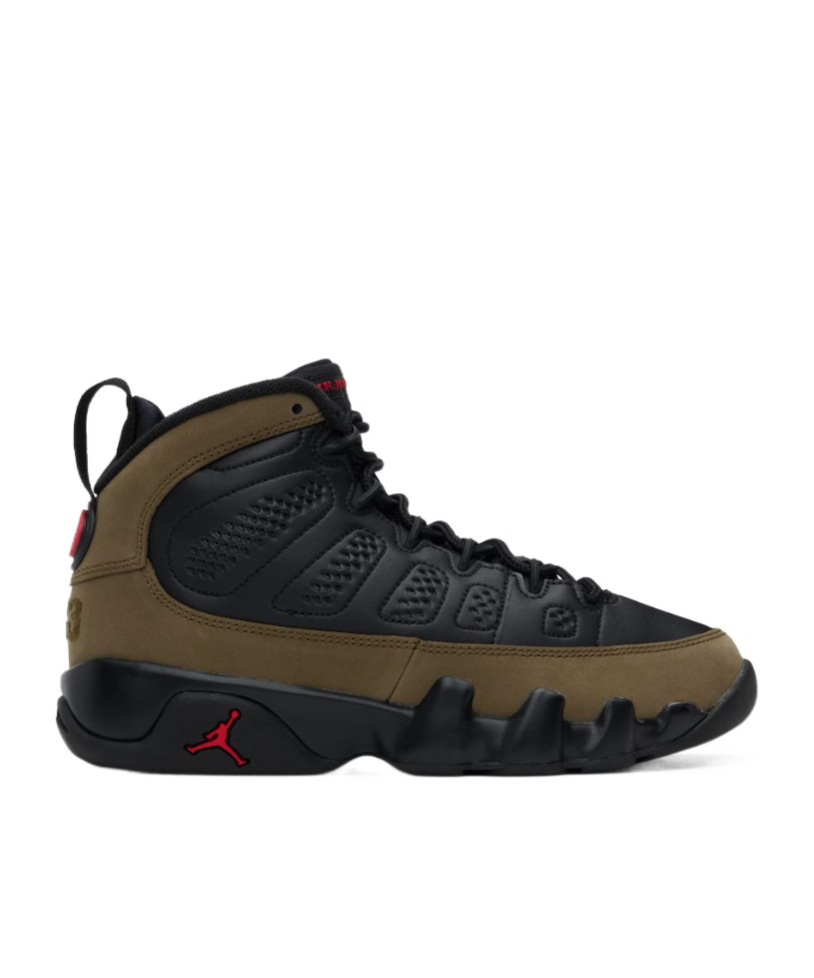 Nike Big Kids Black & Khaki Air Jordan 9 Retro Sneakers In Black/red