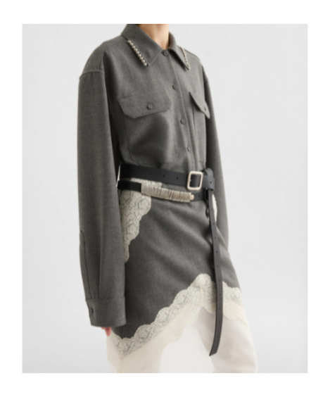 Jil Sander Pearl-embellished Button-up Shirt In Gray