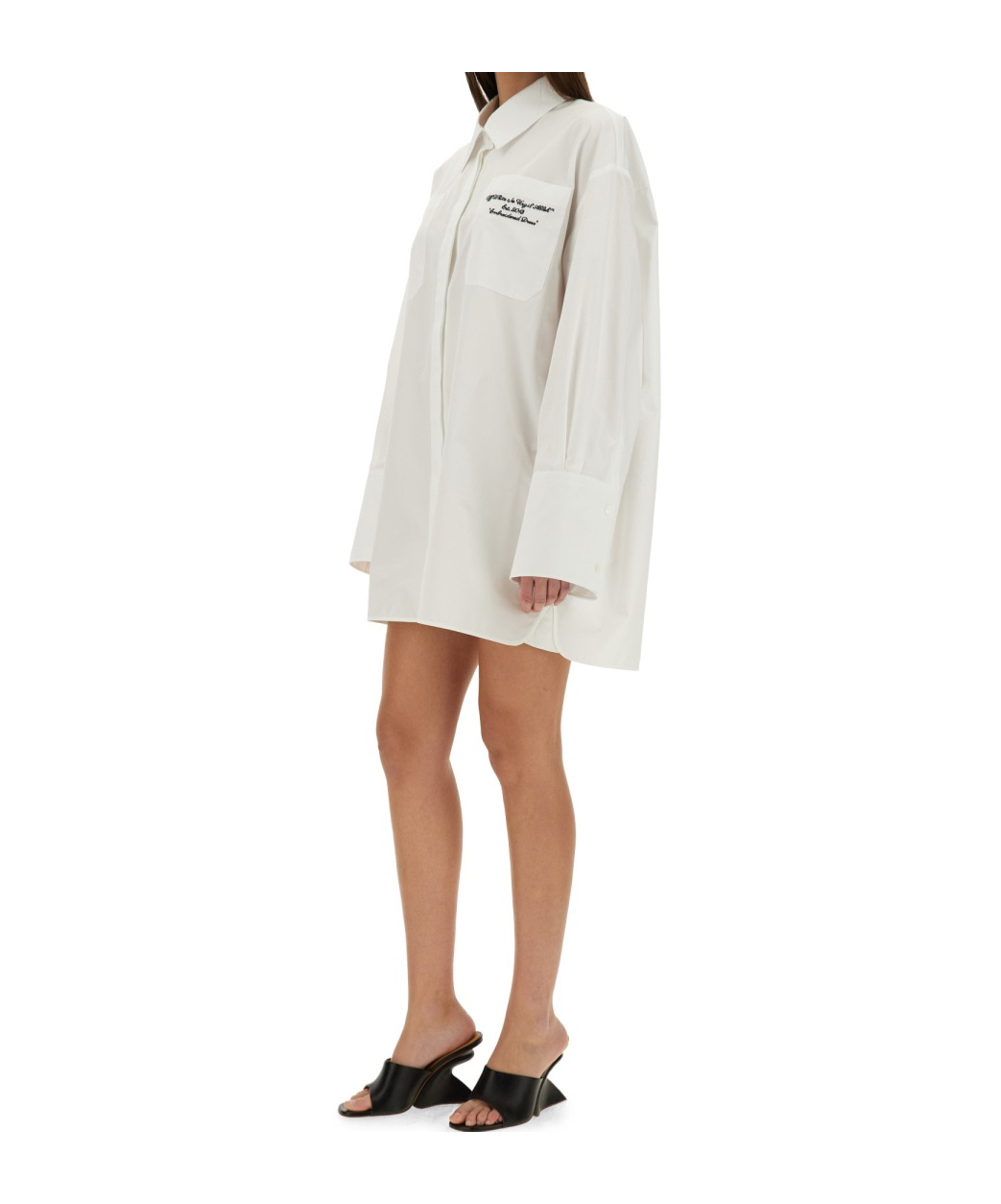 Off-white Button-up Long-sleeved Shirt Dress In White