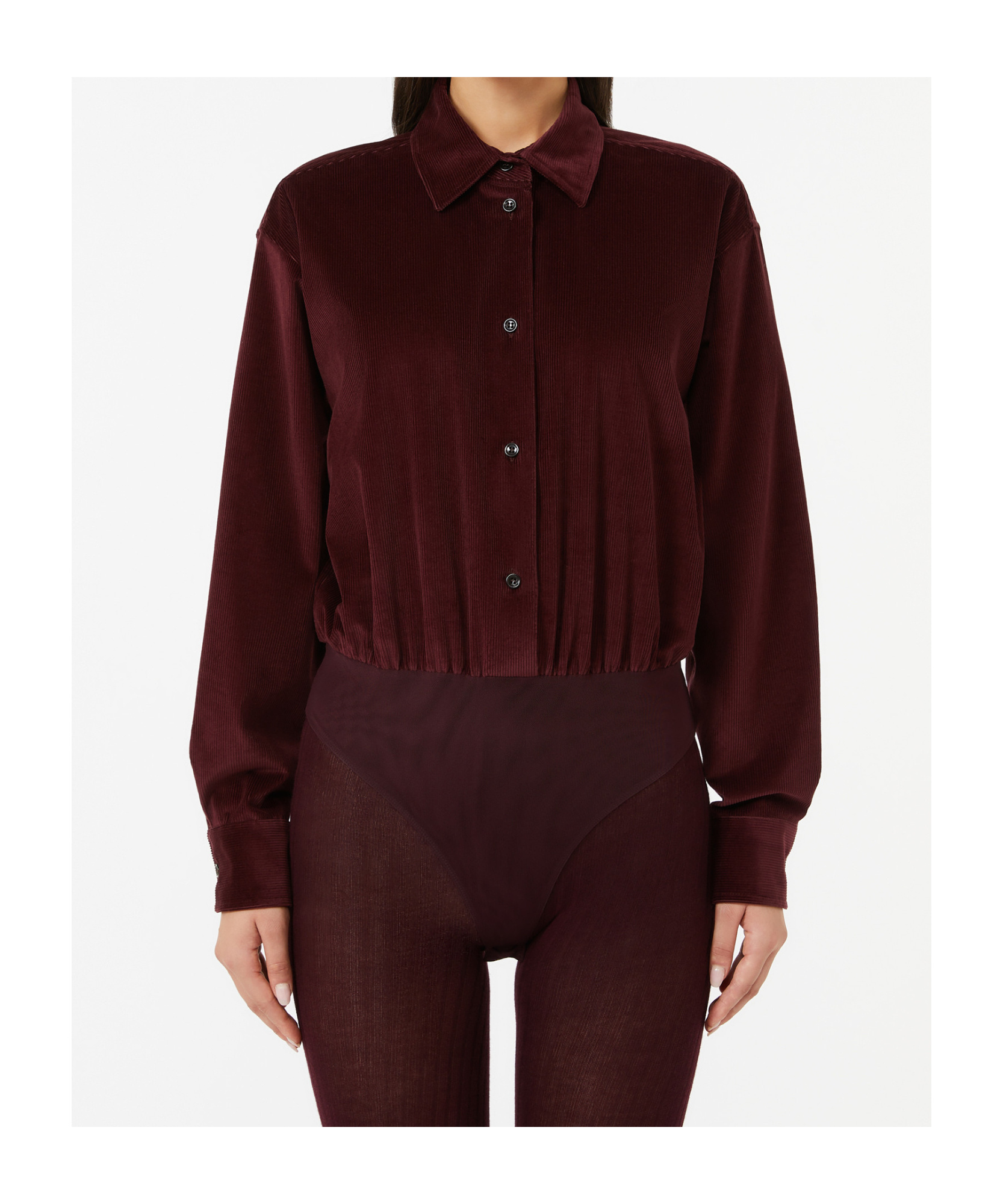 Max Mara Velvet Shirt Jumpsuit In Burgundy