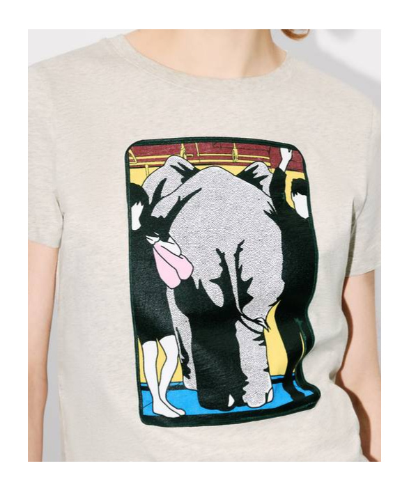 Kenzo Elephant-print Cotton Top In Gray