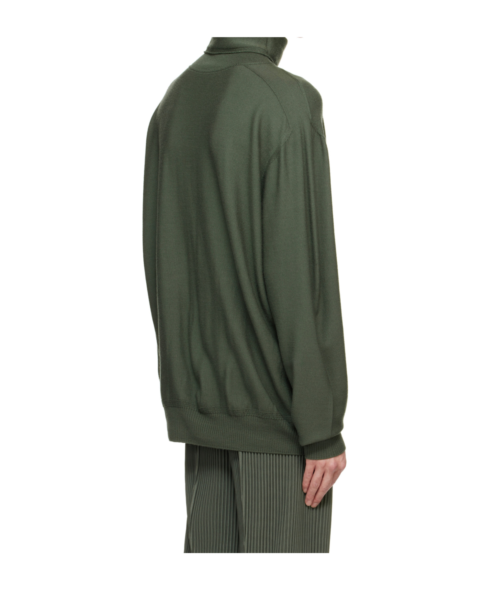 Issey Miyake Khaki Wool Smooth Knit Turtleneck In Black