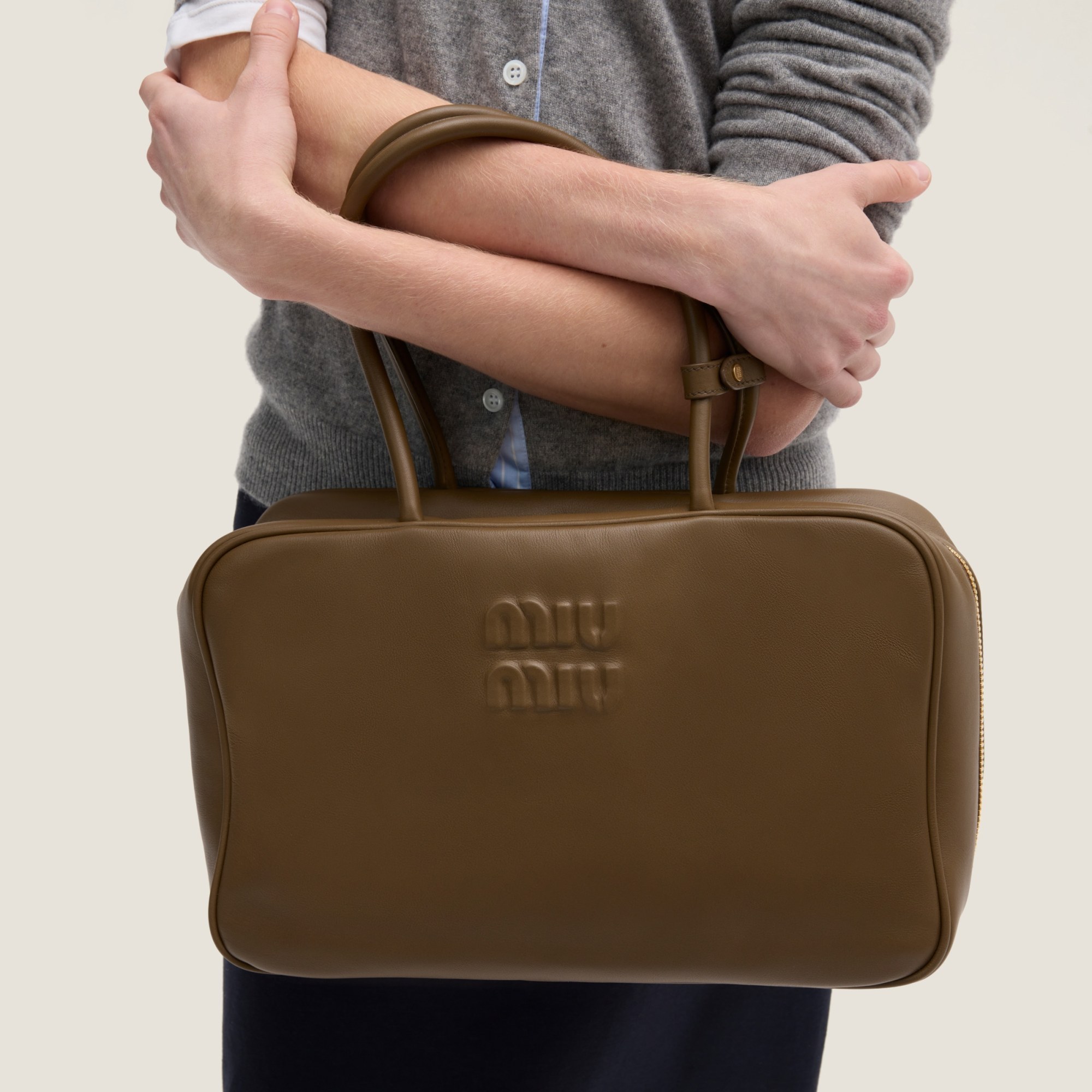 Miu Miu Leather Beau Tote Bag In Brown