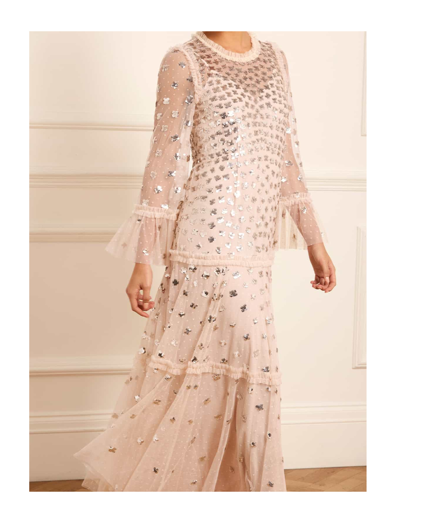 Needle & Thread Shooting Stars Long-sleeved Gown In White