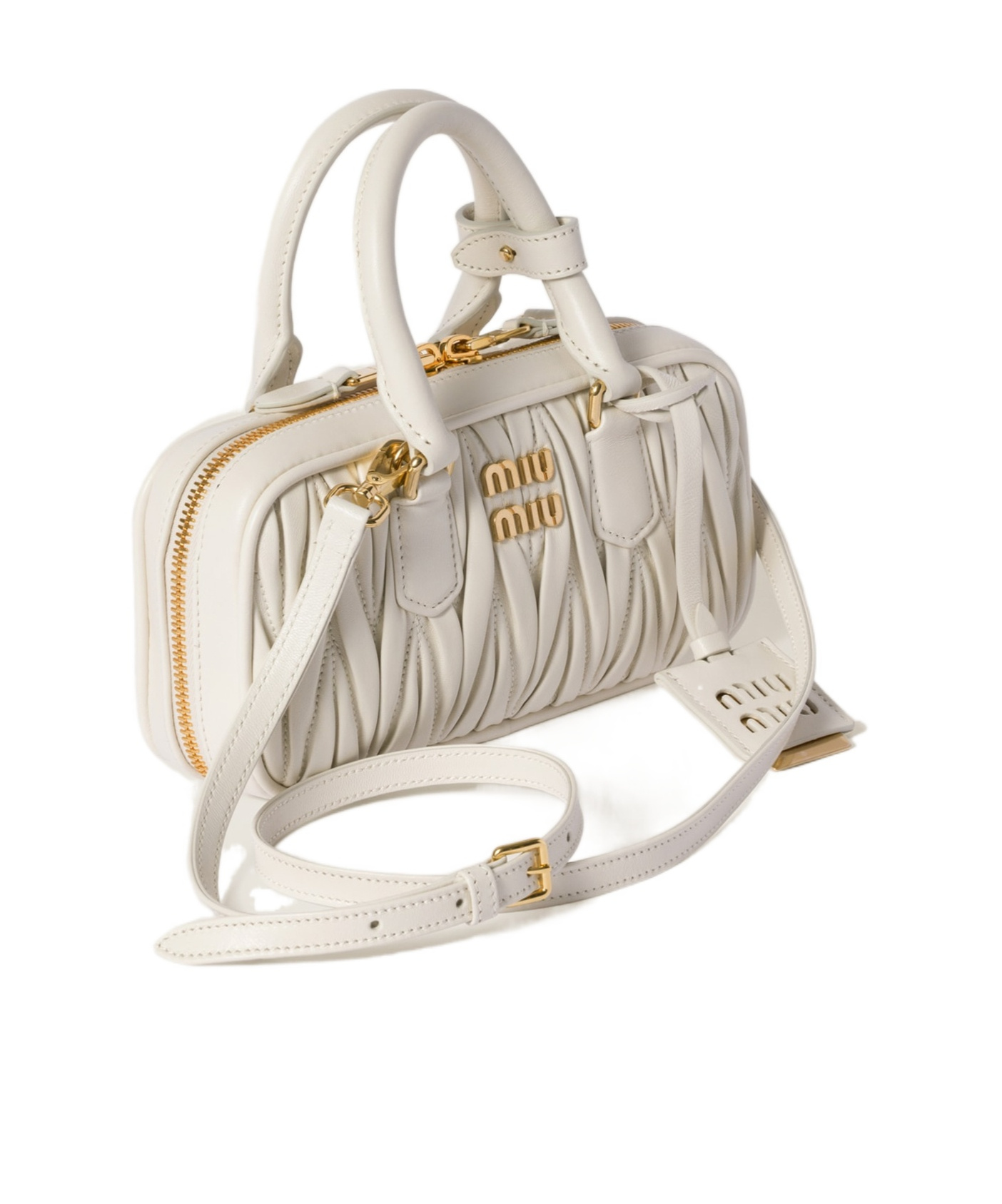 Miu Miu Zip Quilted Leather Top-handle Bag In White