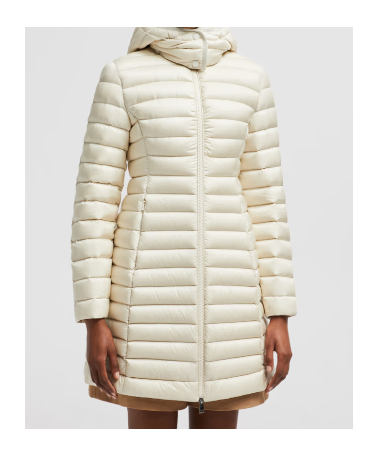 Moncler Igelong Hooded Long Down Jacket White In Nude