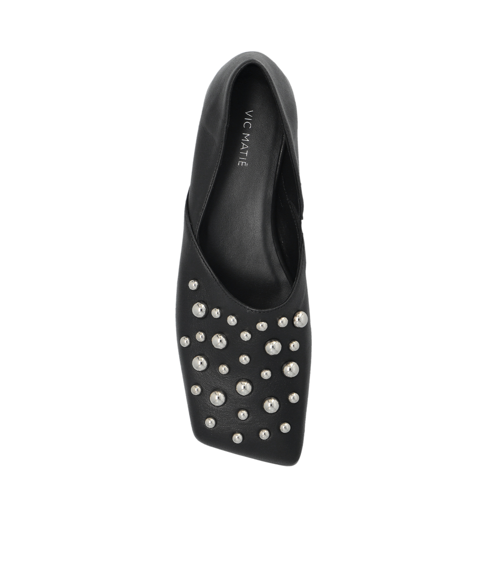 Vic Matie Square Closed Slipper Shoe In Leather With Applied Studs In Black