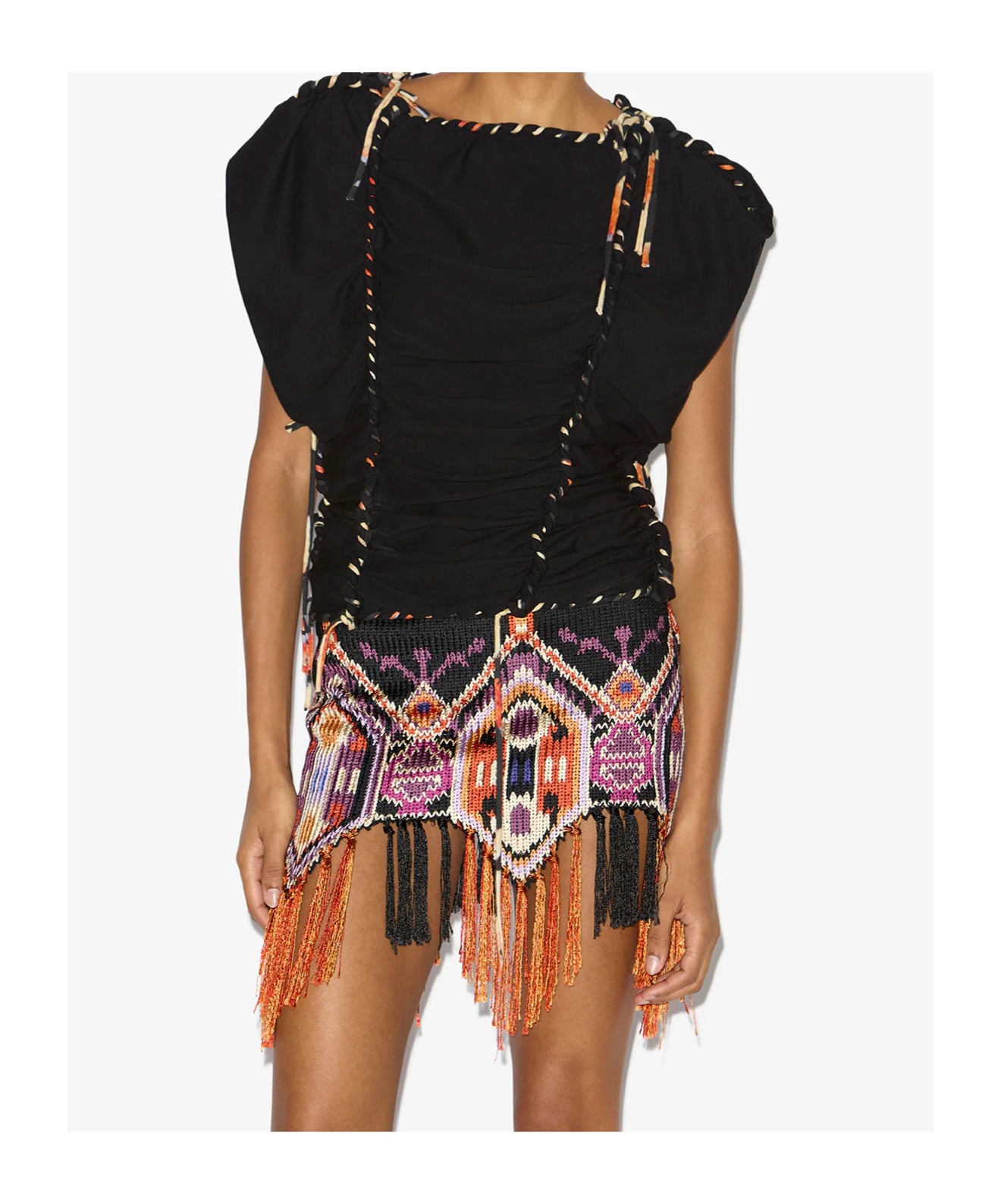 Isabel Marant Zohra Woven Jersey Top In Black