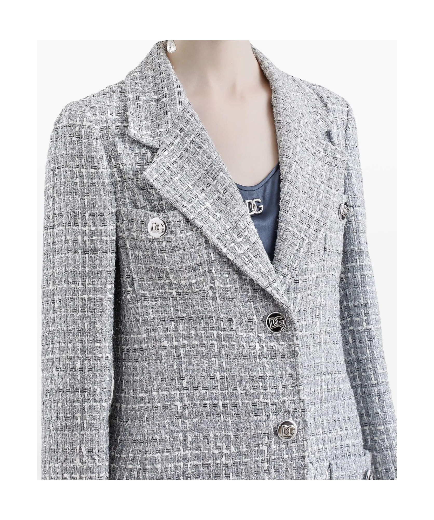 Dolce & Gabbana Tweed Coat In Gray