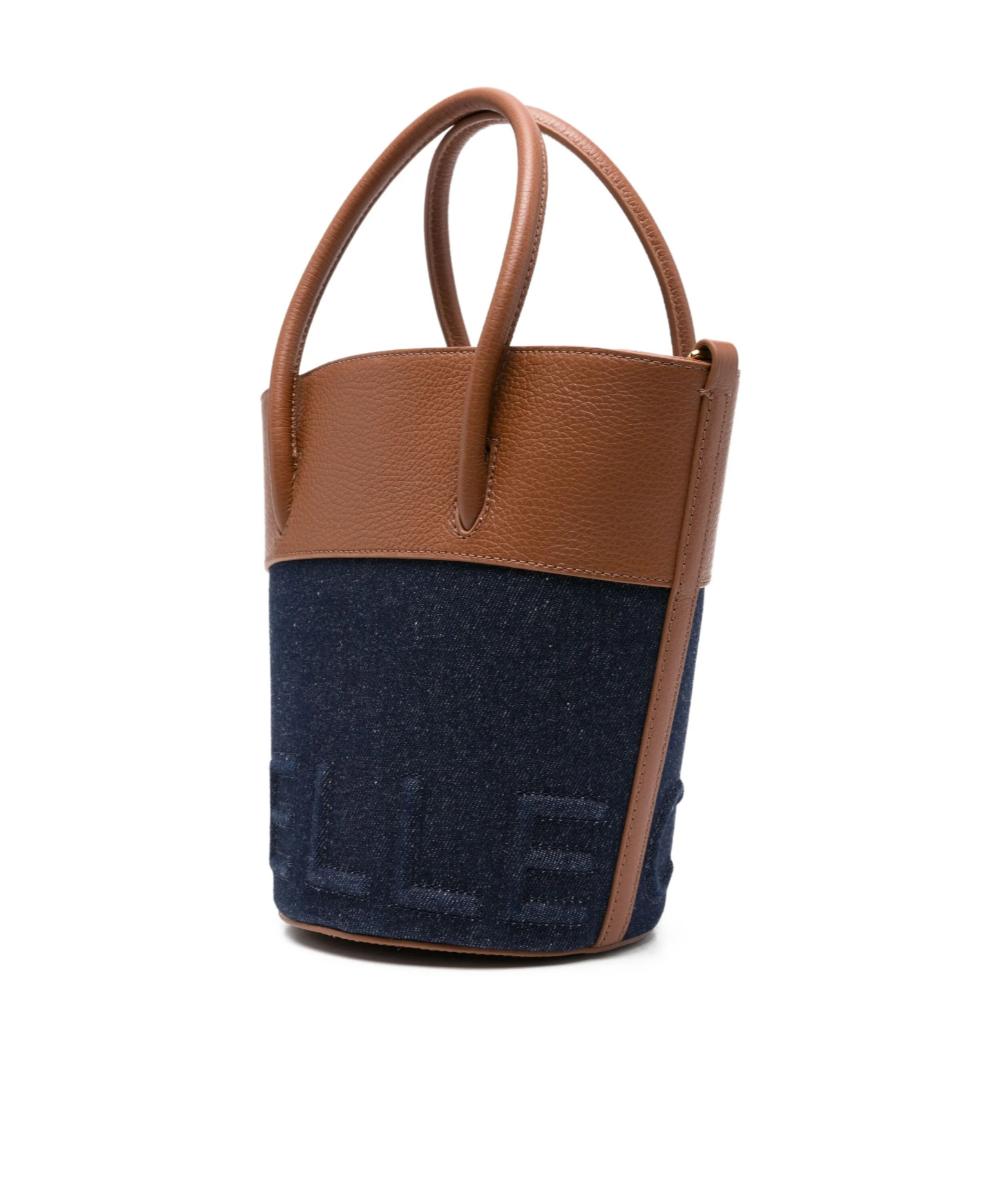 Coccinelle Medium Myrtha Embossed-logo Denim Bucket Bag In Blue