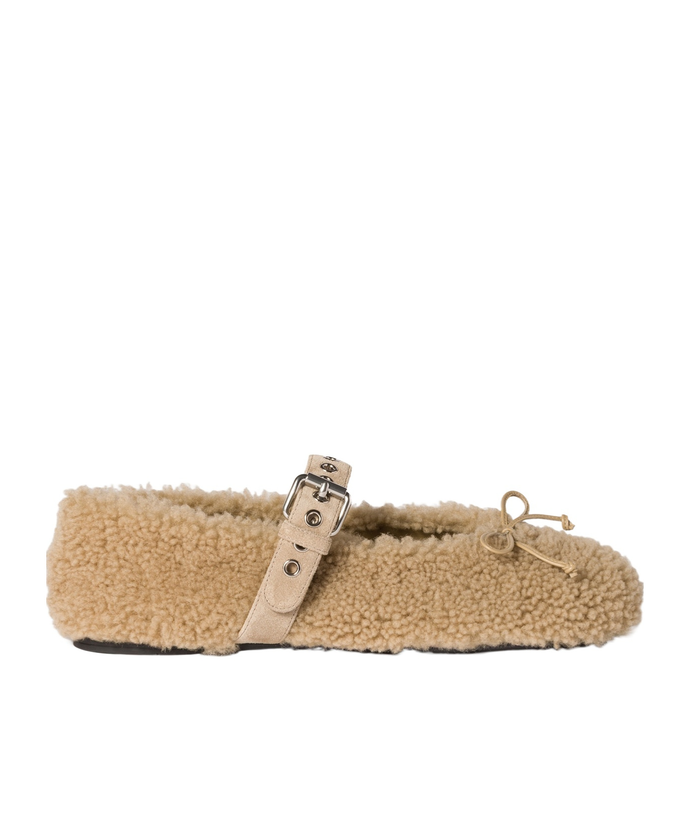 Miu Miu Shearling Mary Jane Ballerina Flats In Nude