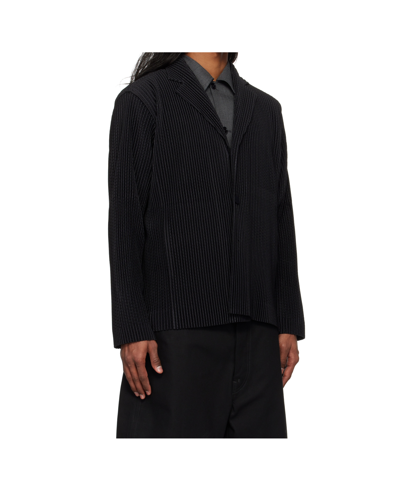 ISSEY MIYAKE BLACK OUTER MESH BLAZER