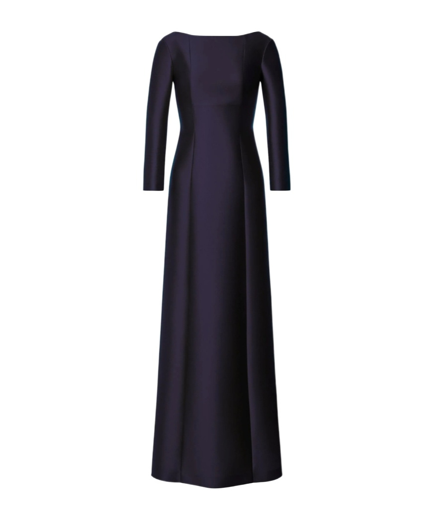 Alberta Ferretti Long-sleeved Mikado Evening Dress In Blue