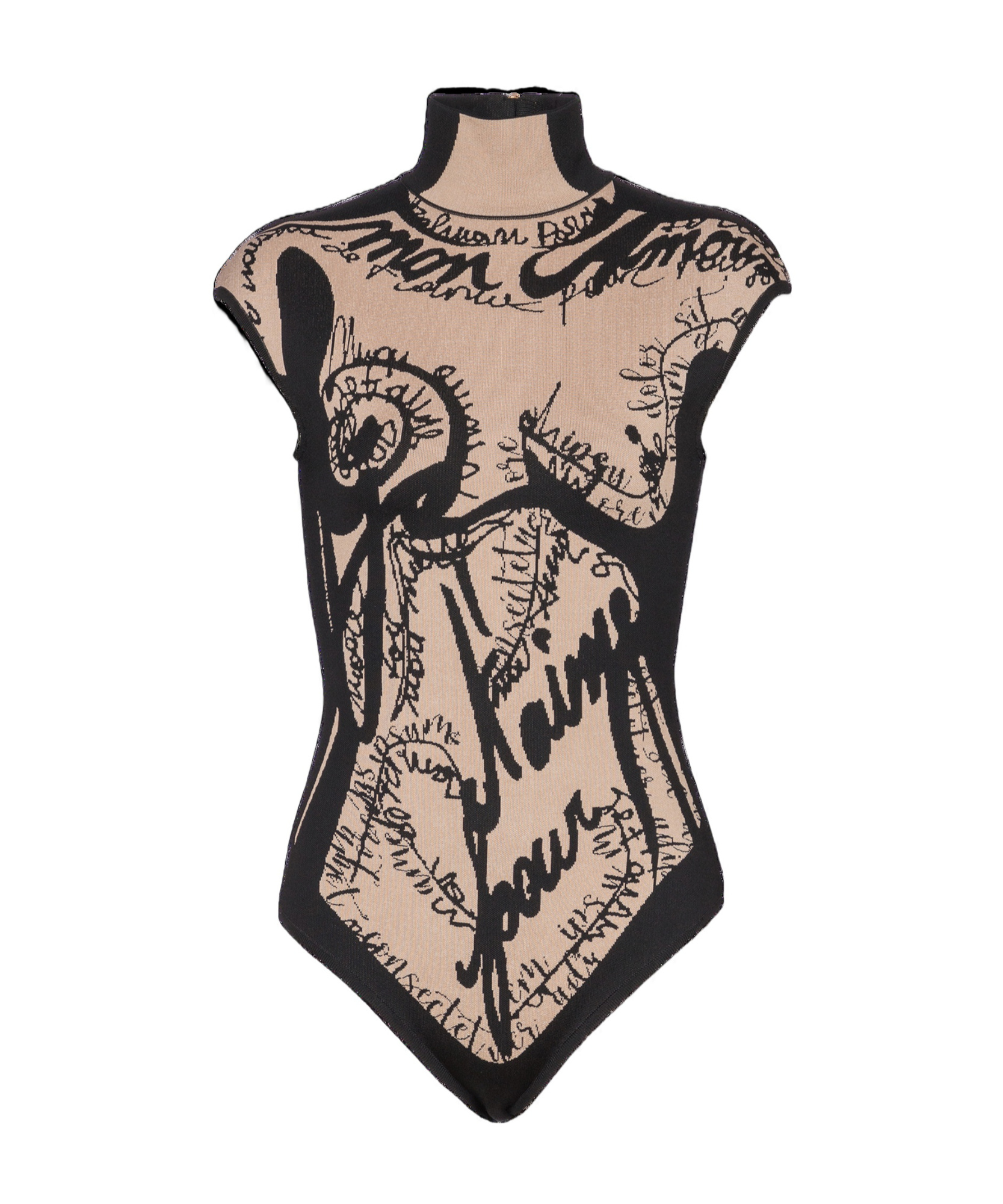 Balmain Body Script Trompe L'oeil Knit Cap-sleeve Bodysuit In Nude