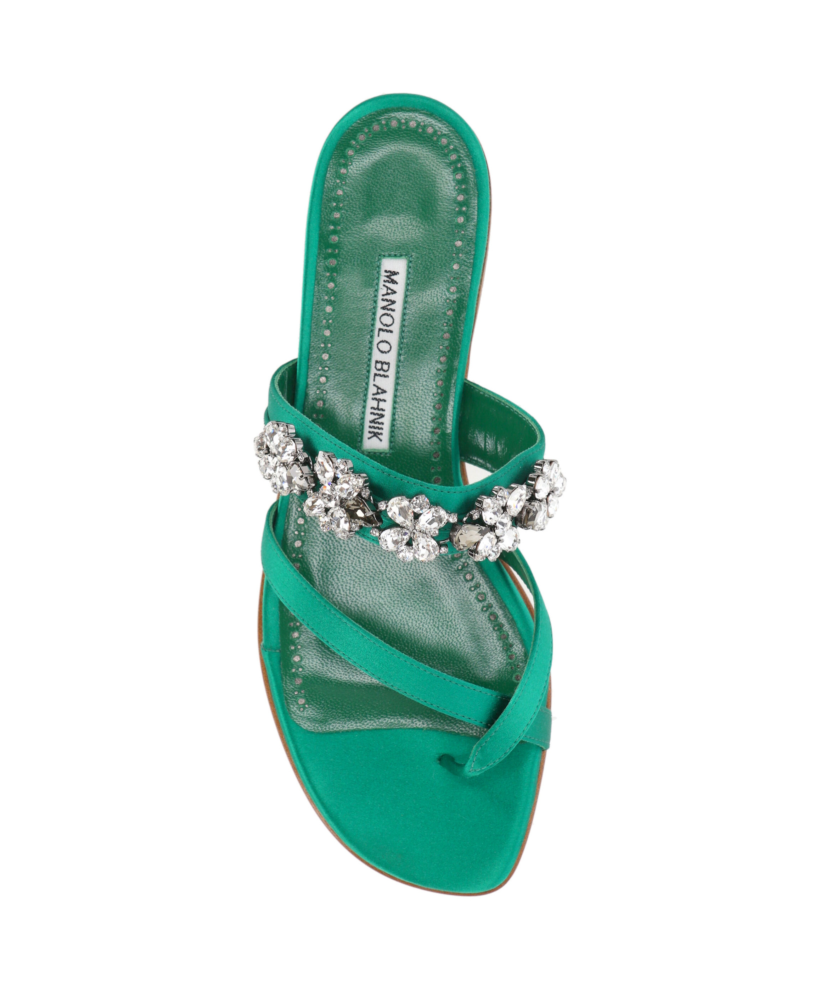 Manolo Blahnik Embellished Slide Sandals In Green