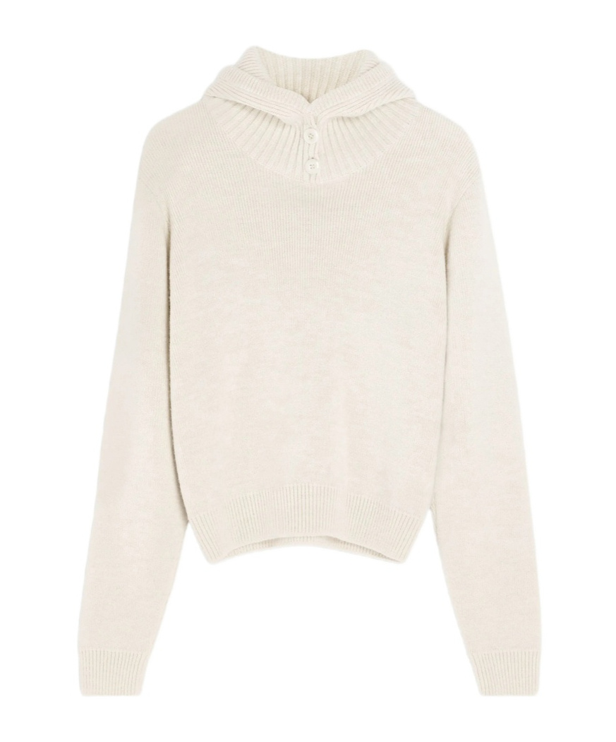 Lemaire Buttoned Ribbed-knit Sweater In White