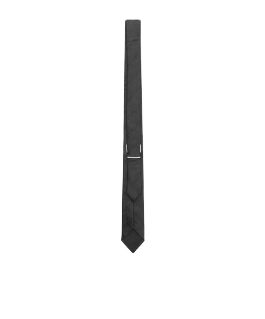 Saint Laurent Cassandre Striped Silk Tie In Black