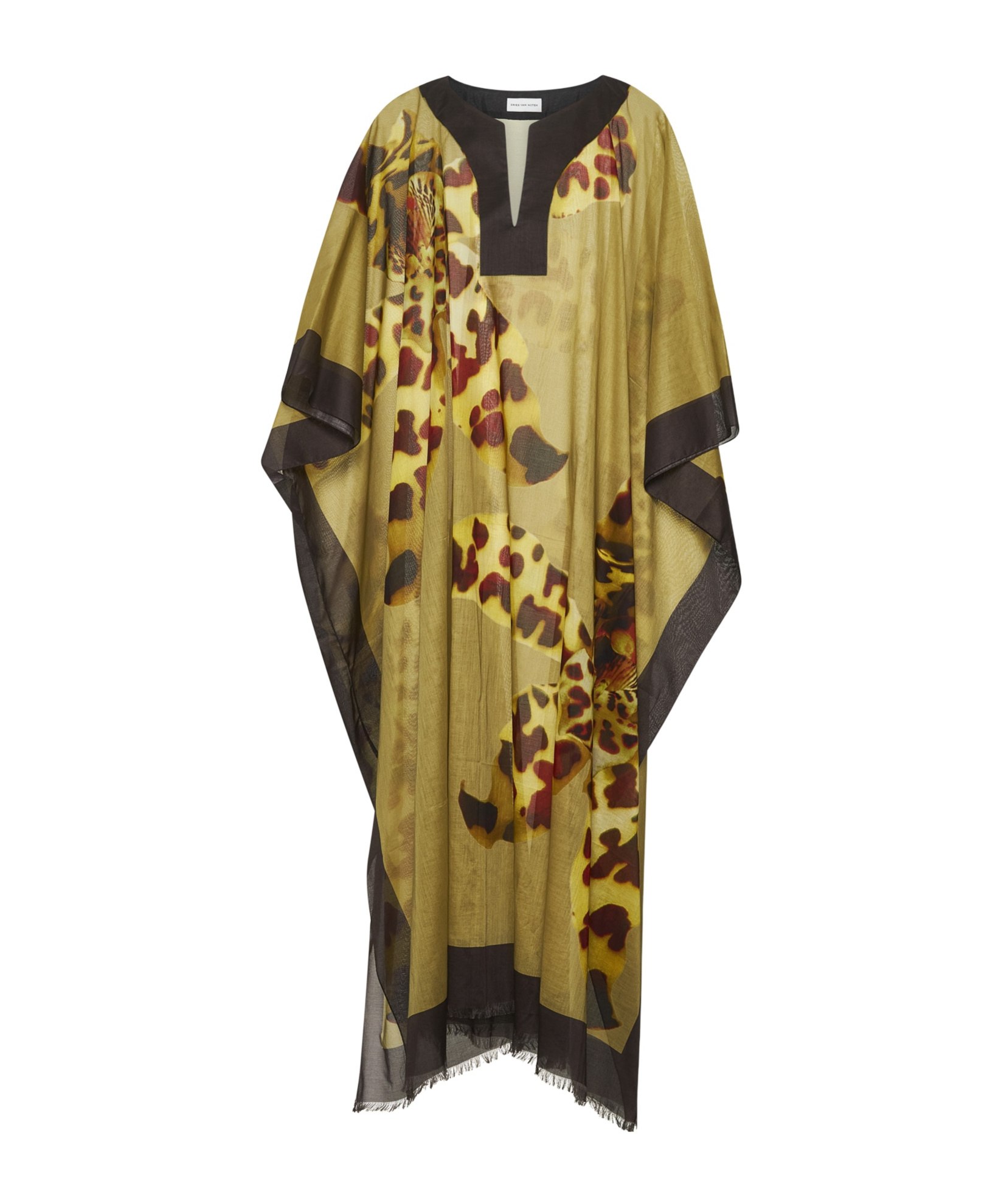 Dries Van Noten Abstract-print V-neck Midi Dress In Brown