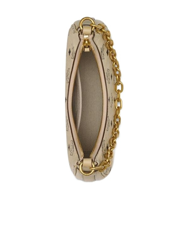 Mcm Aren Crescent Hobo Bag In Visetos In Neutral