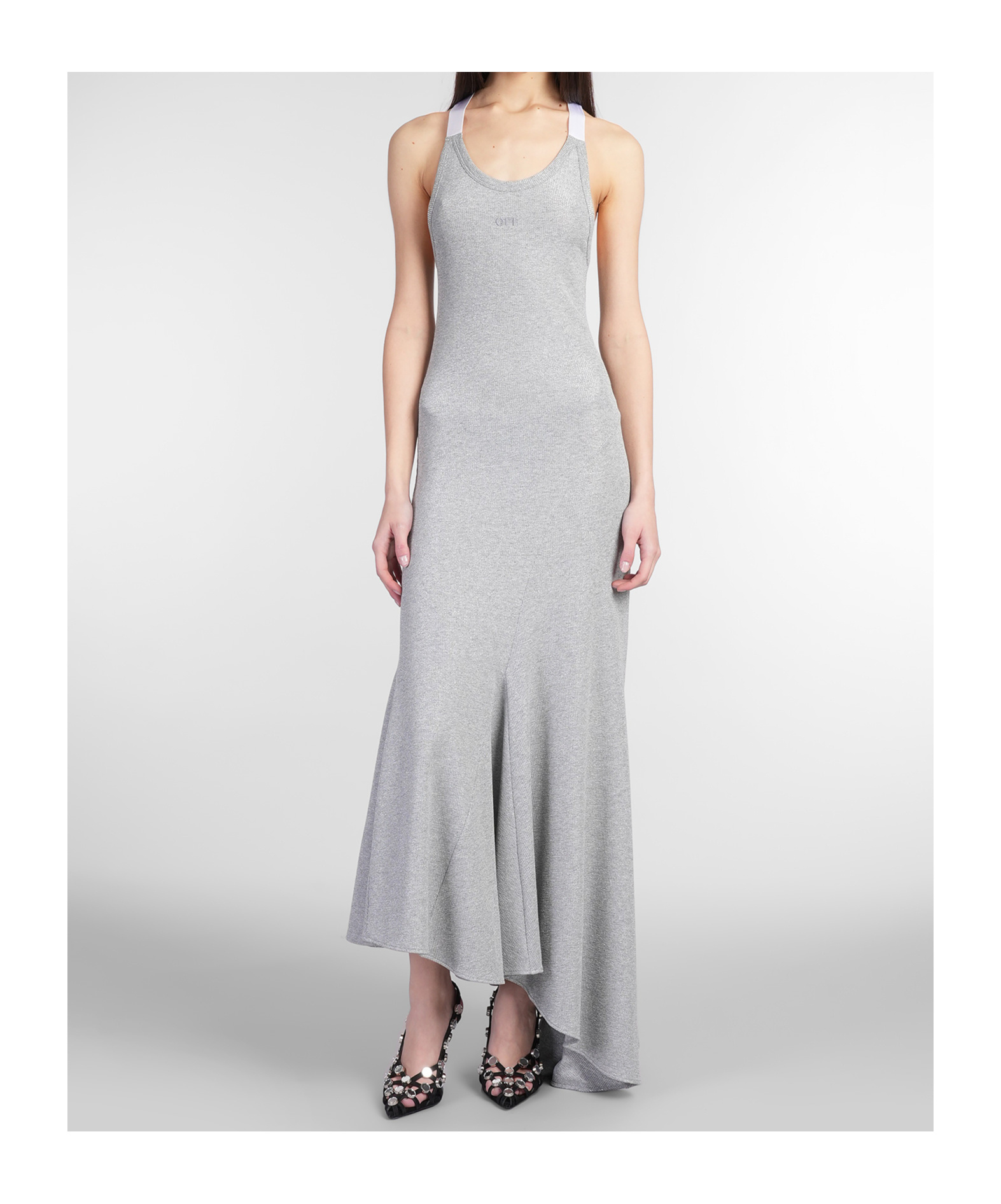 Off-white Ribbed-knit Midi Dress In Gray