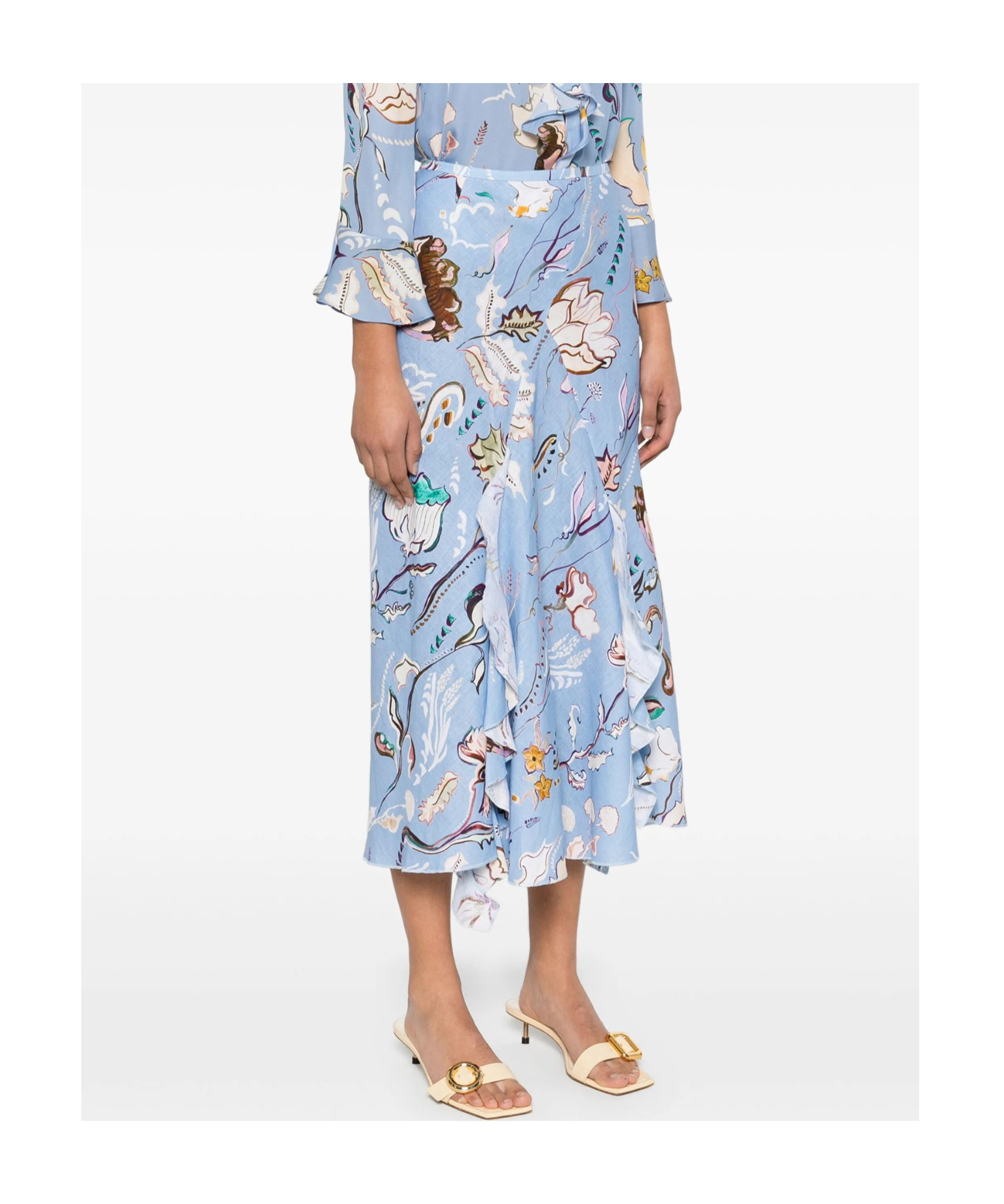 Shop Dorothee Schumacher Floral Power Midi Skirt In Blue