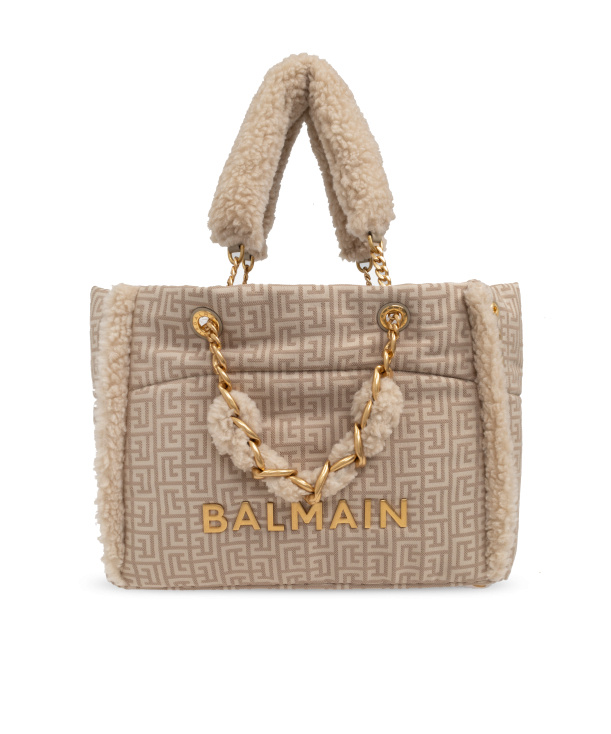 Balmain 1945 Labyrinth Jacquard Shoulder Bag In Nude