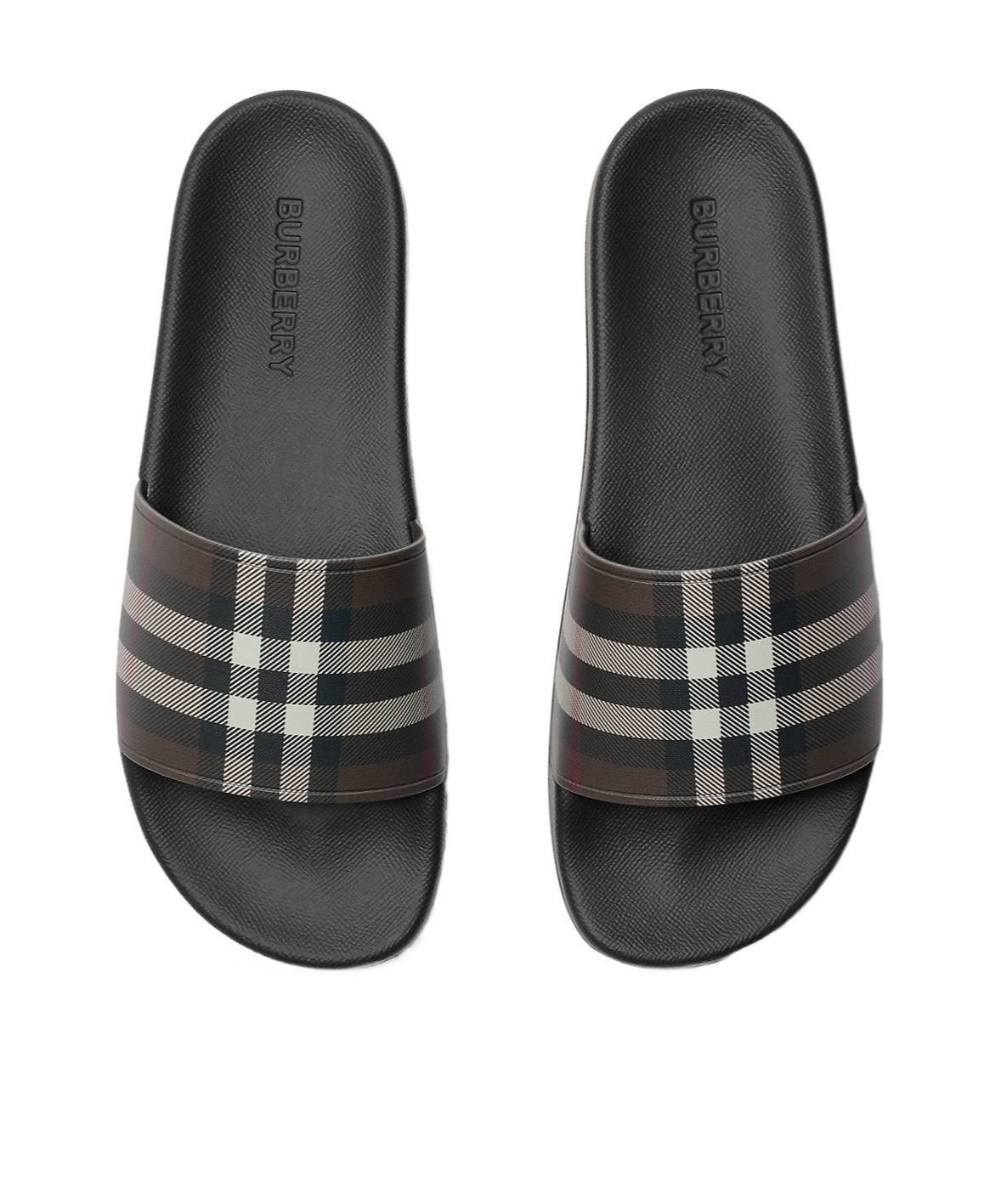 Burberry Check-print Flat Slides In Black