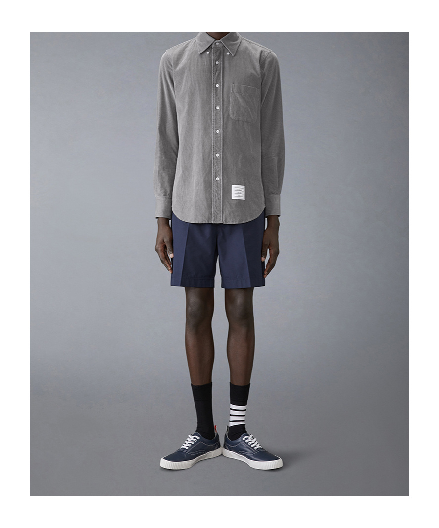 Thom Browne Logo-patch Corduroy Shirt In Gray