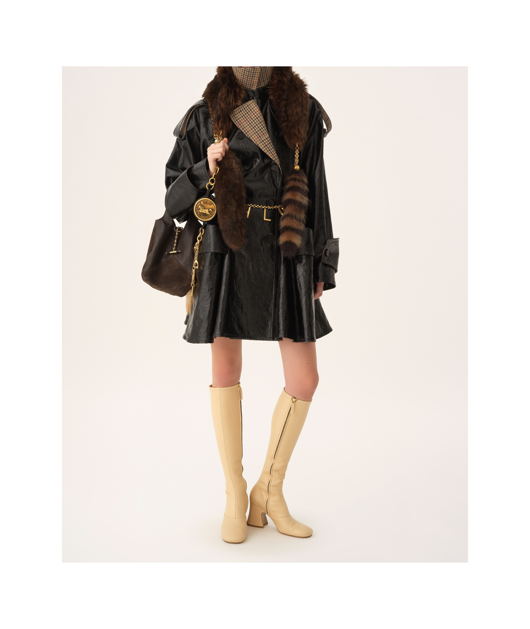 Chloé Coated Linen Belted Riding Trench Coat In Black
