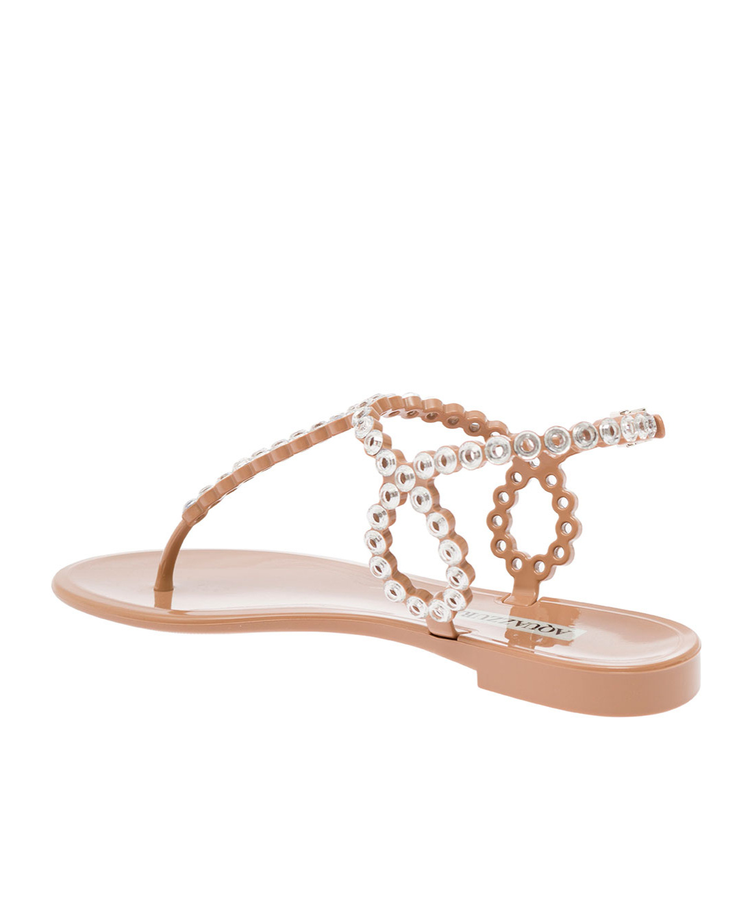 Aquazzura T-strap Pink Sandals With Circular Embellishments In Nude
