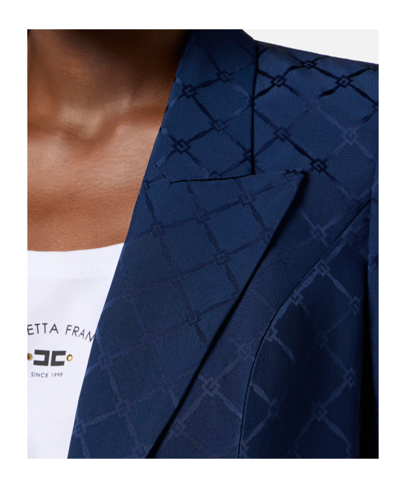 Elisabetta Franchi Satin-blazer Aus Diamant-jacquard In Blue