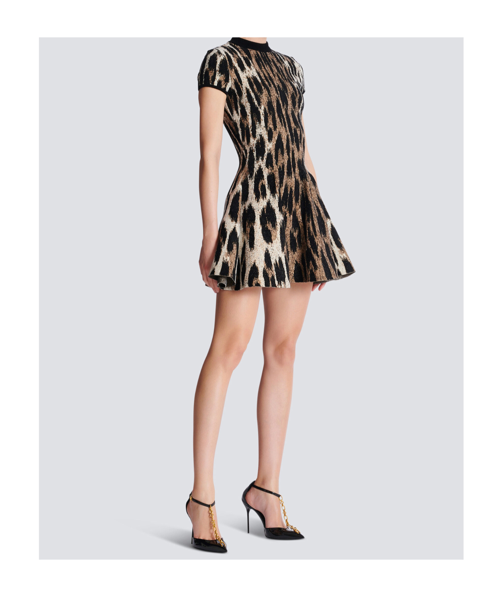 Balmain A-line Leopard Print Jacquard Dress In Animal Print