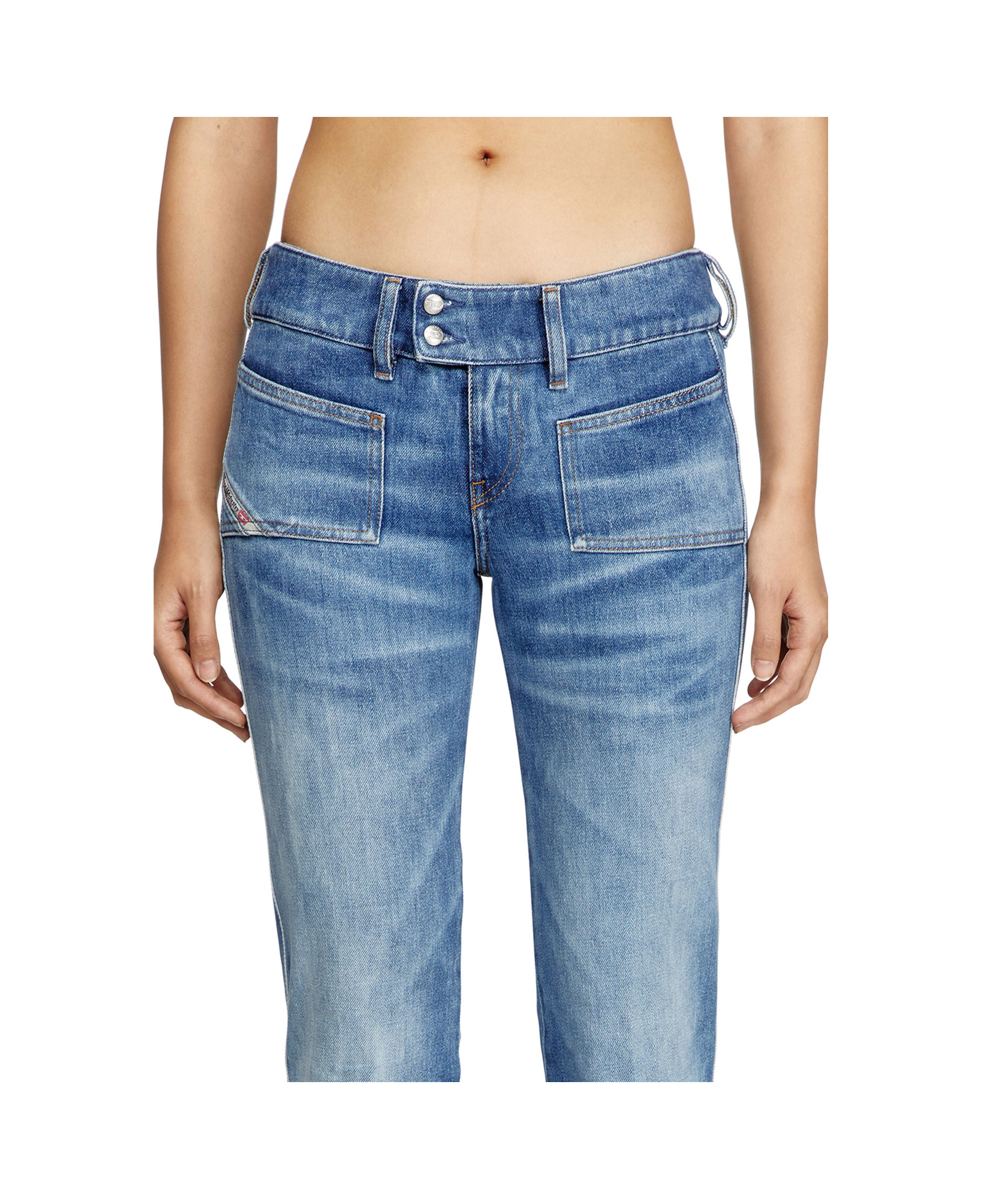 Diesel D-hush Partially Organic Cotton Flared Jeans With Back Logo Patch In Blue