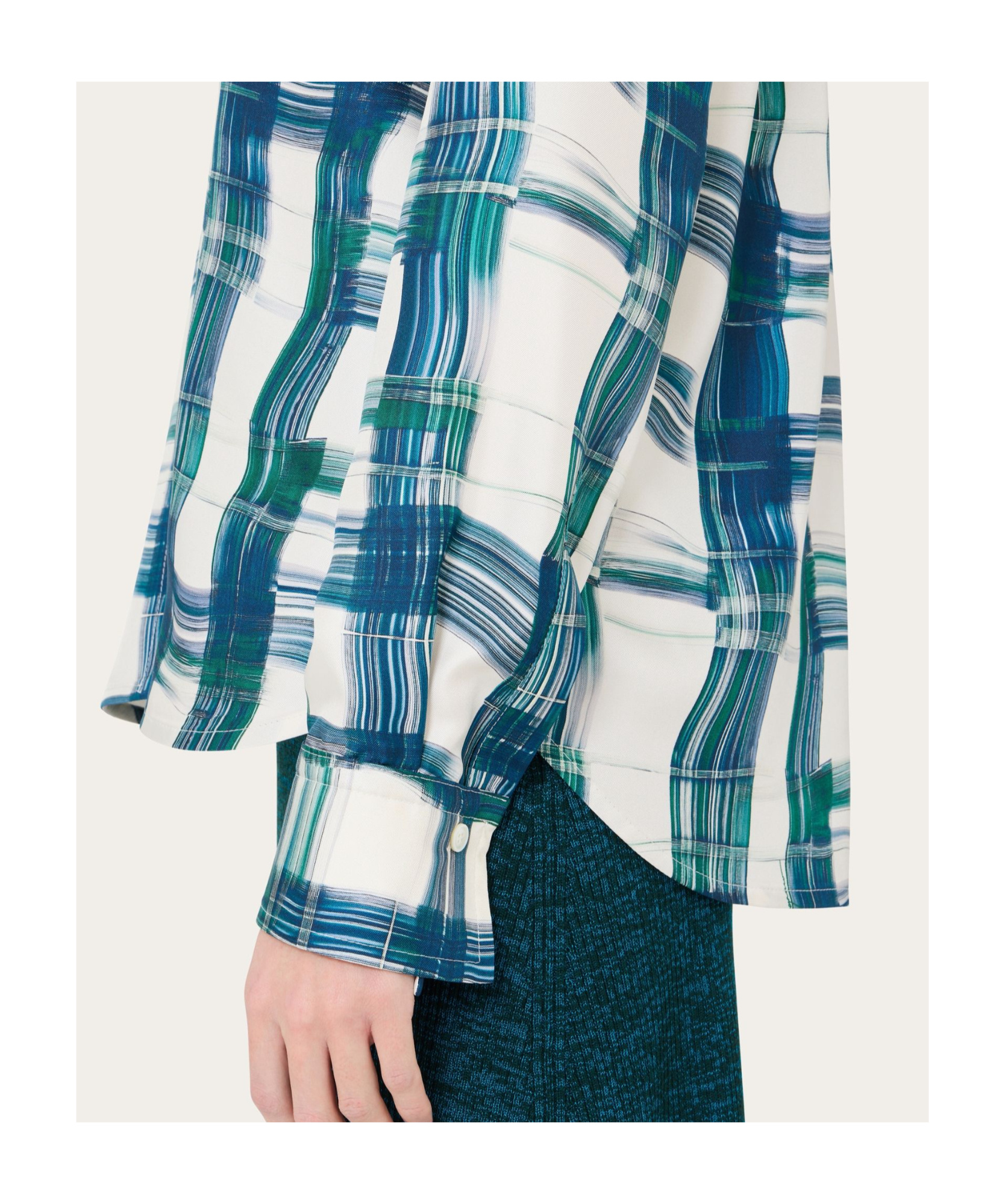 Ferragamo Brushstroke Check Button Down Silk Blouse In White