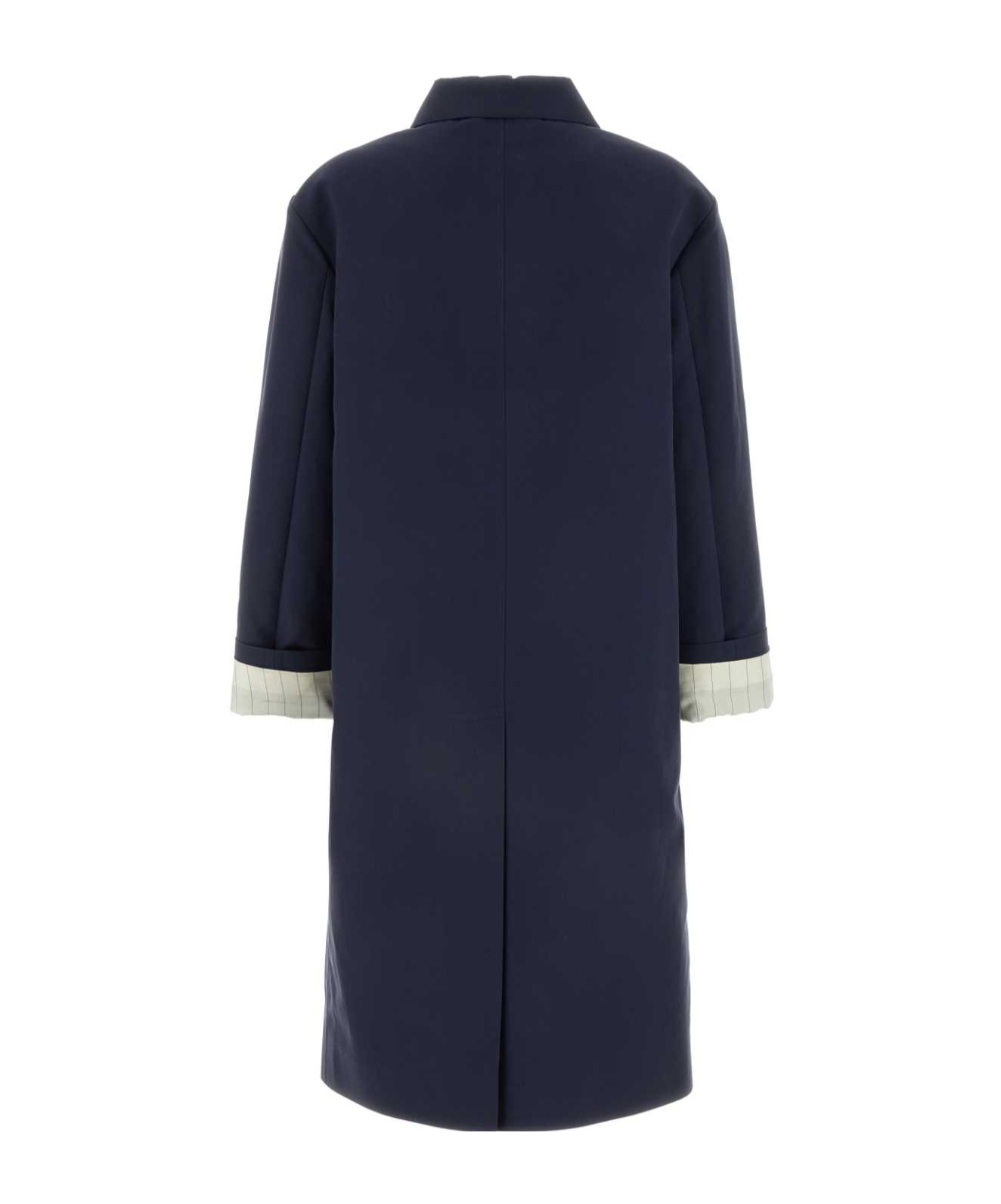 Miu Miu Collared Cotton Trench Coat With Side Pockets In Midnight Blue