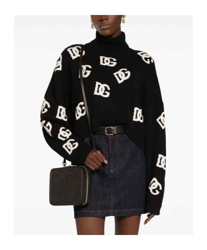 Dolce & Gabbana Intarsia-knit Logo Virgin Wool Jumper In Black