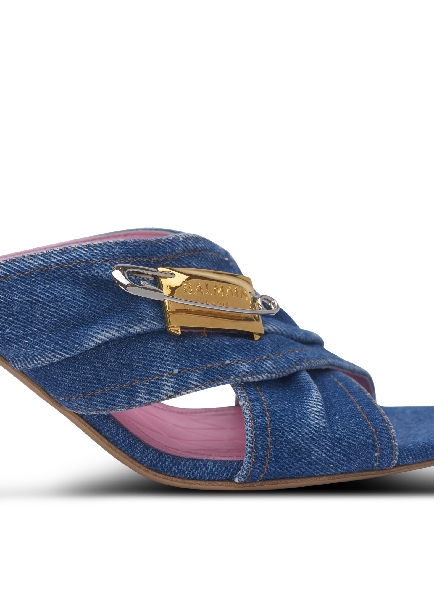 Balmain Mule Safety Pin-denim In Blue