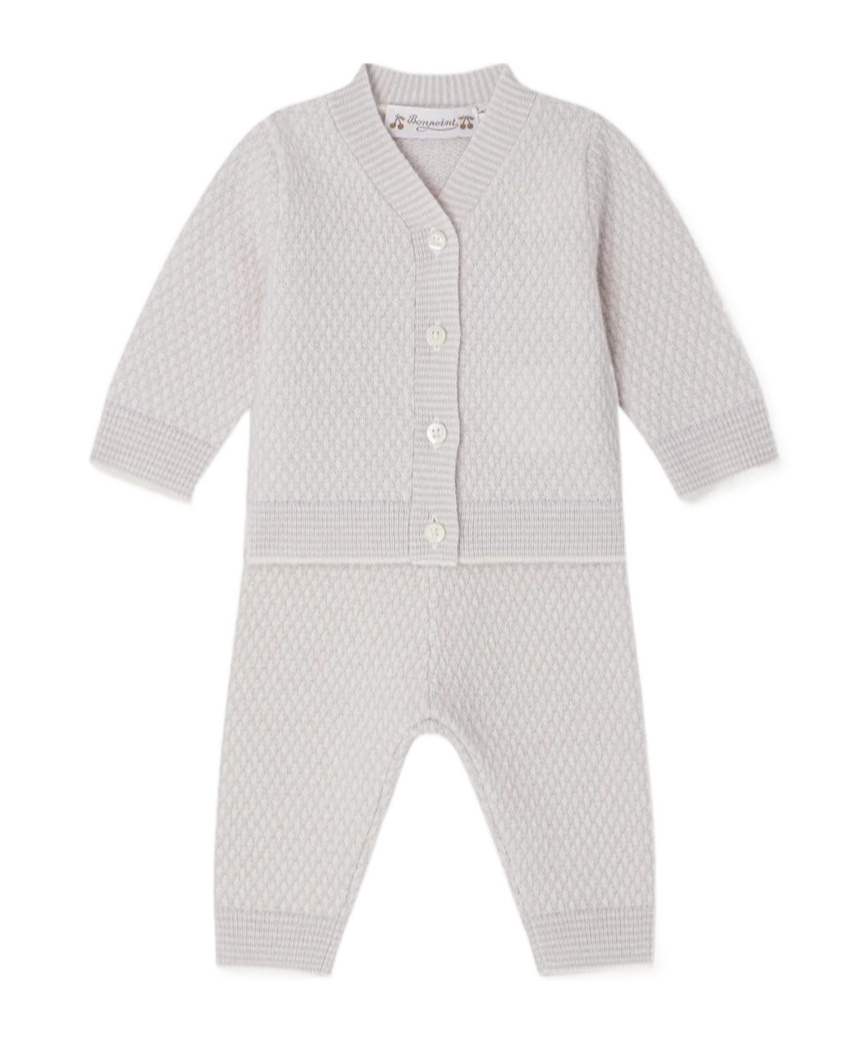 Bonpoint Jahiel V-neck Set With Fancy Cashmere Knit In Gray