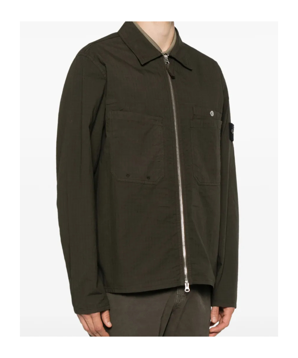 Stone Island Compass-badge Overshirt In Forest Green