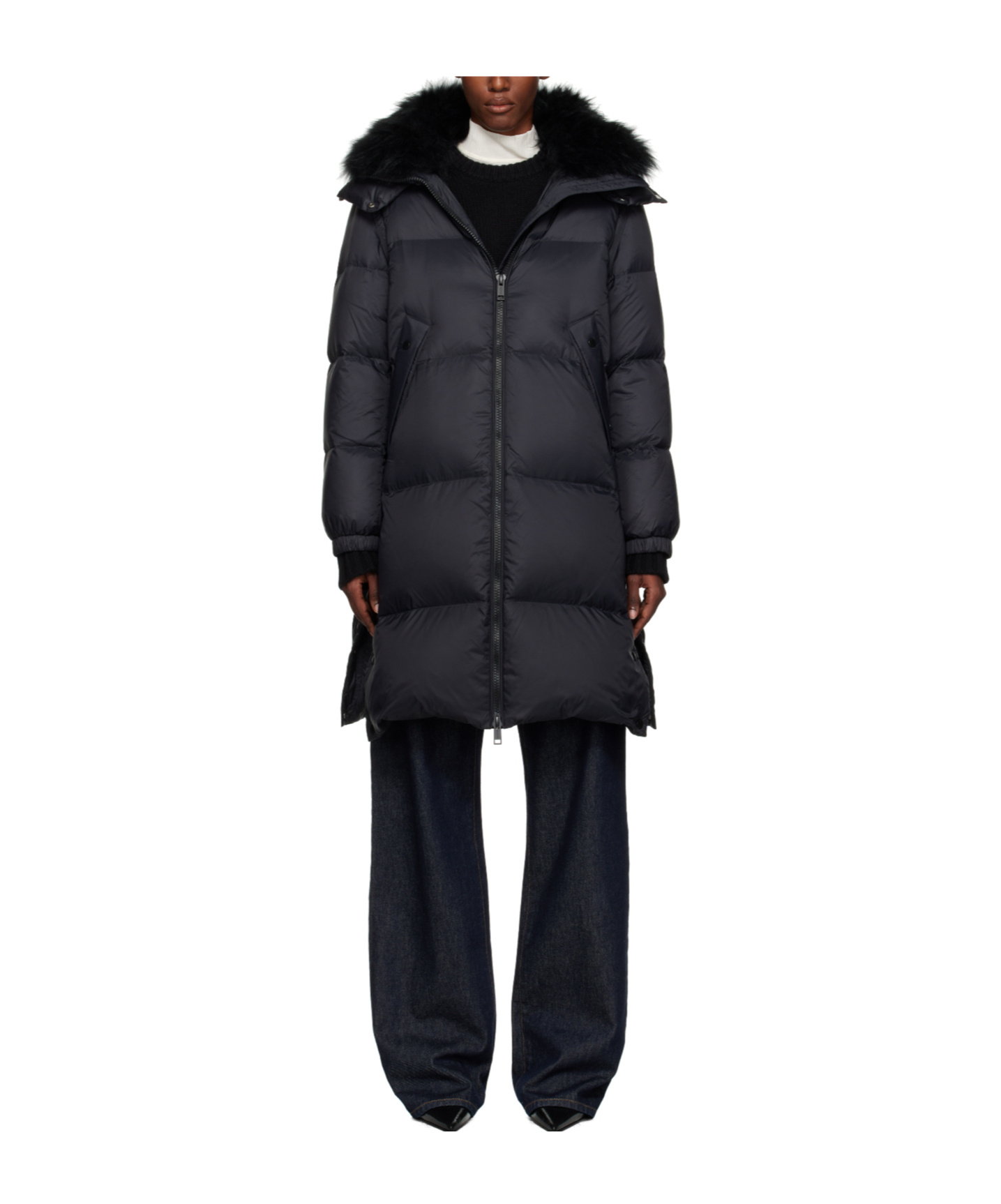 Yves Salomon Long Down Coat In Black
