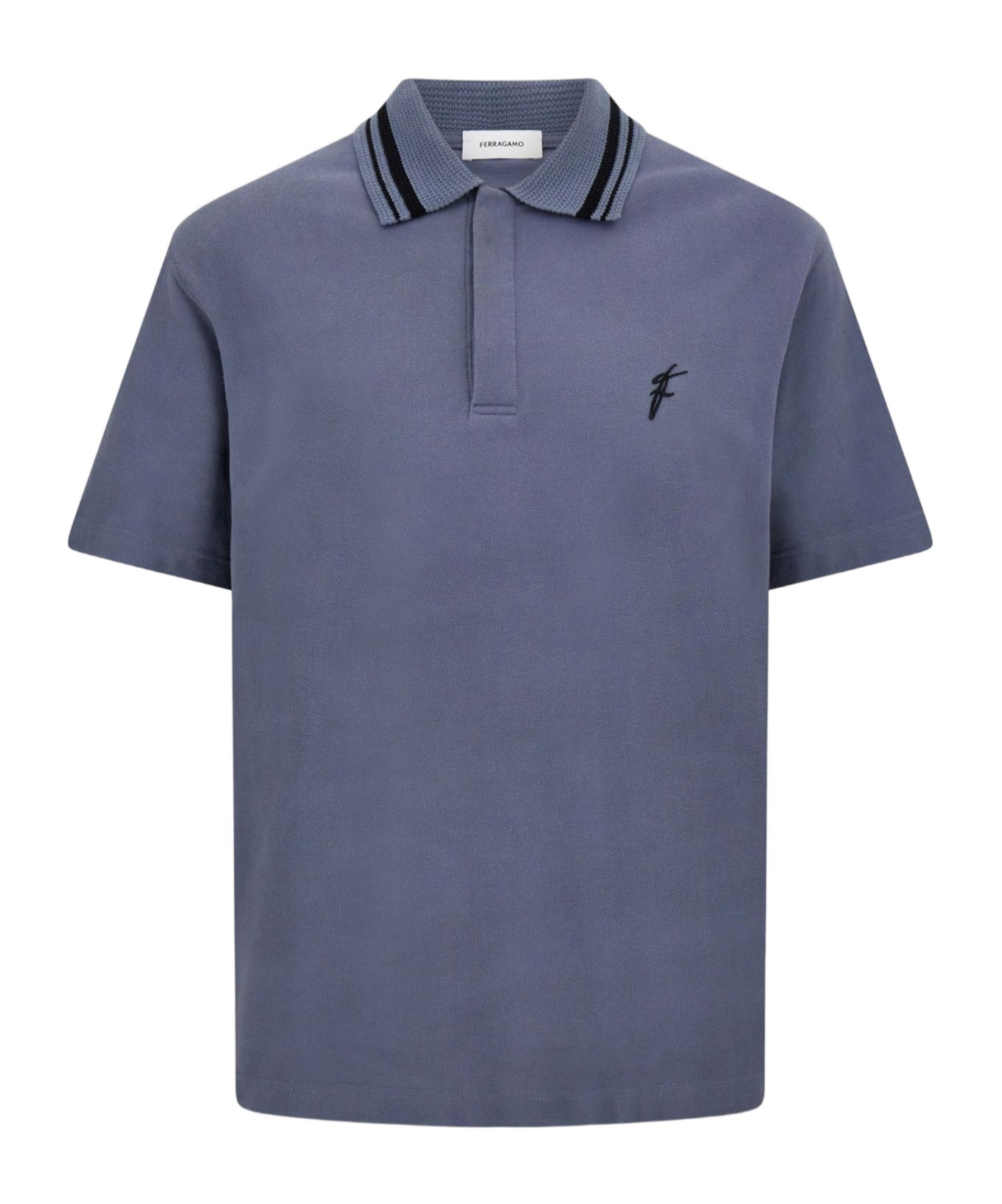Ferragamo Polo With Embroidered Logo In Blue