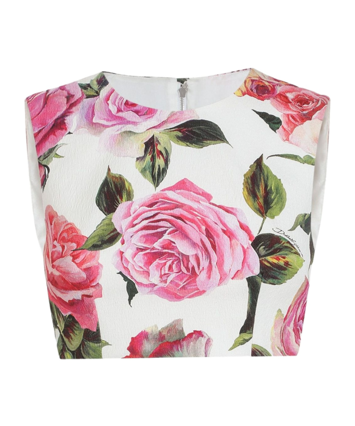 Dolce & Gabbana Jacquard Crop Top With Rose Print In White