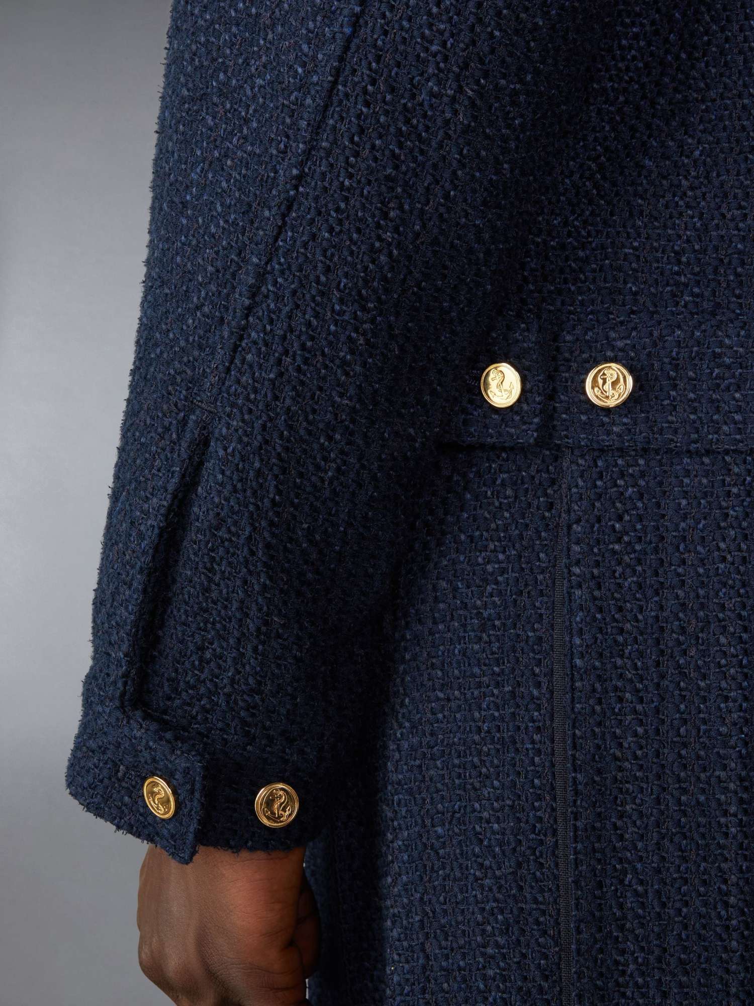 Thom Browne Rwb-striped Tweed Bomber Jacket In Blue