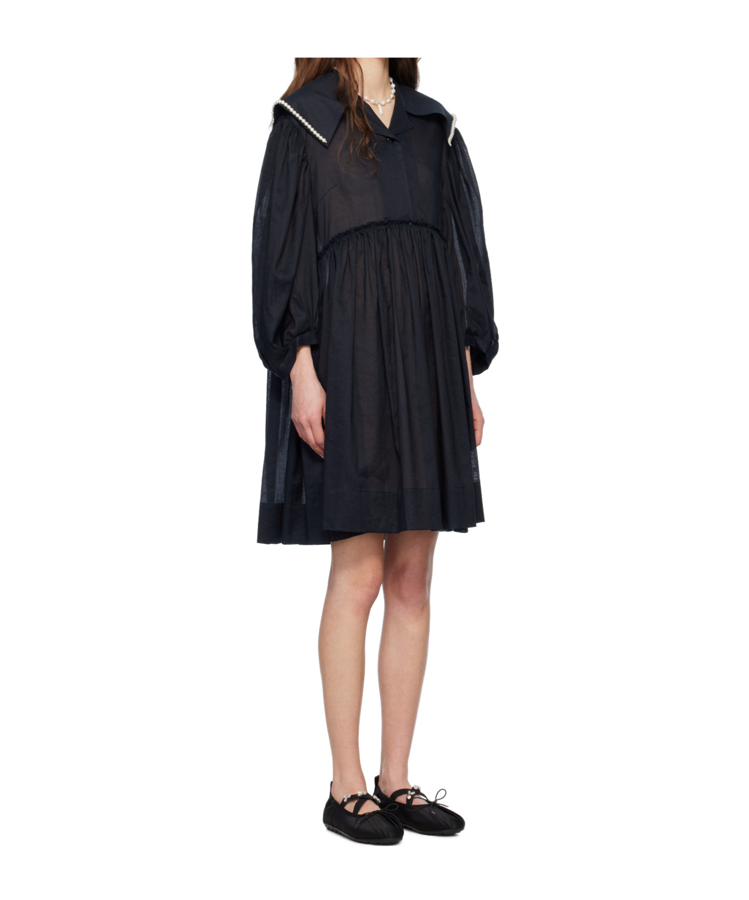 Simone Rocha Beaded Sailor Collar Dress In Black