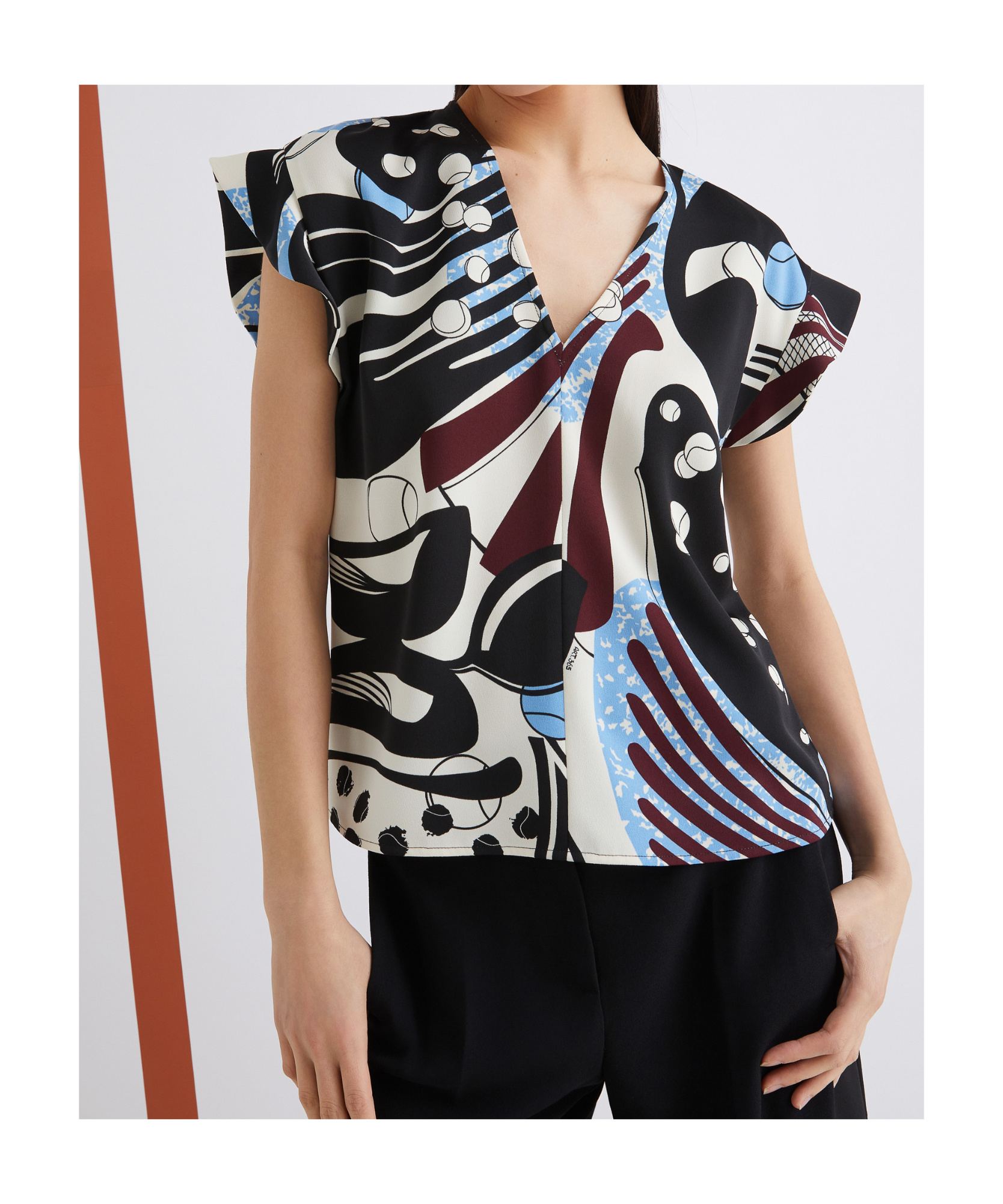 Marella Printed Satin Blouse - Wool White In Multi