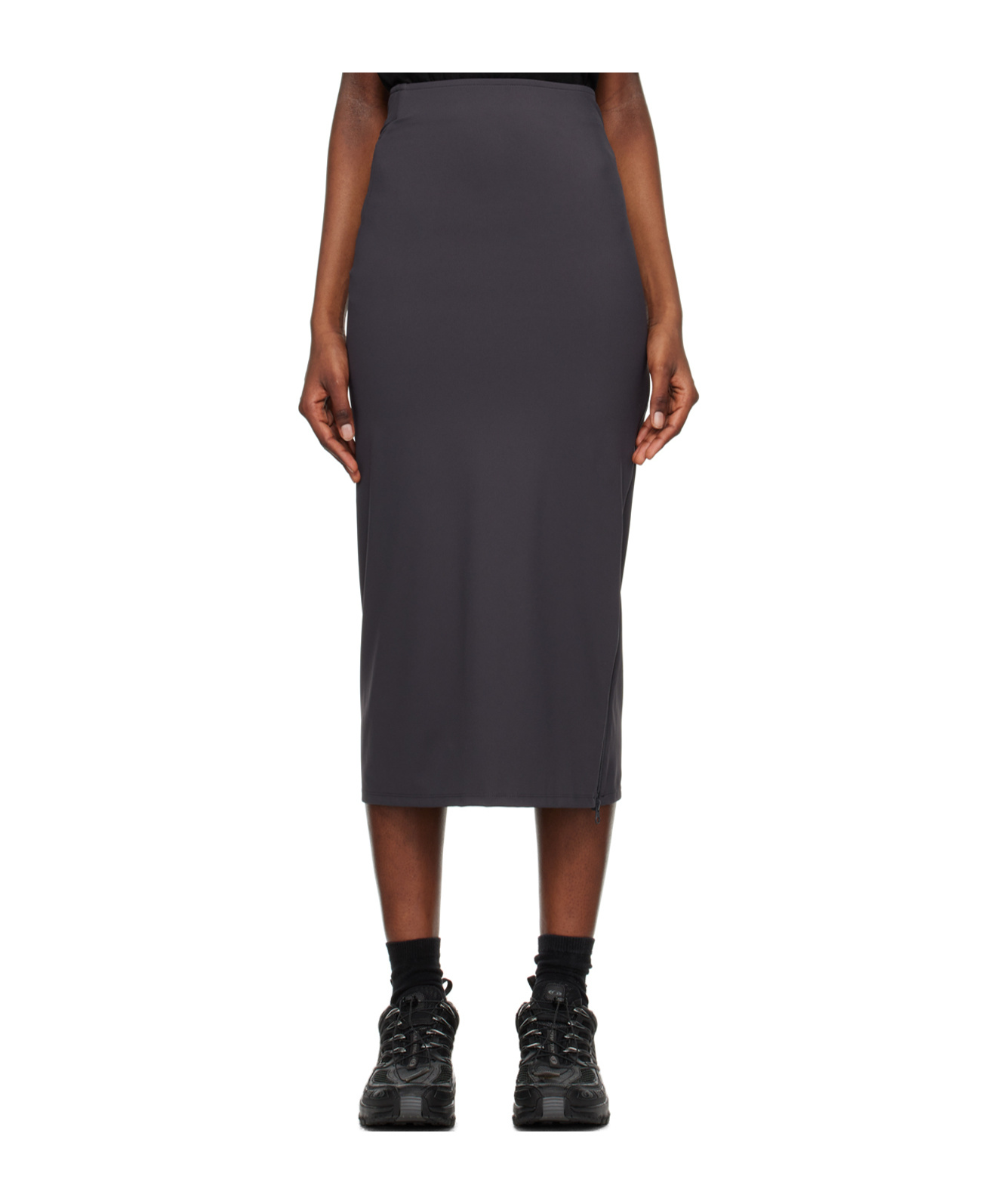 Post Archive Faction (paf) Gray Zip Midi Skirt In Black