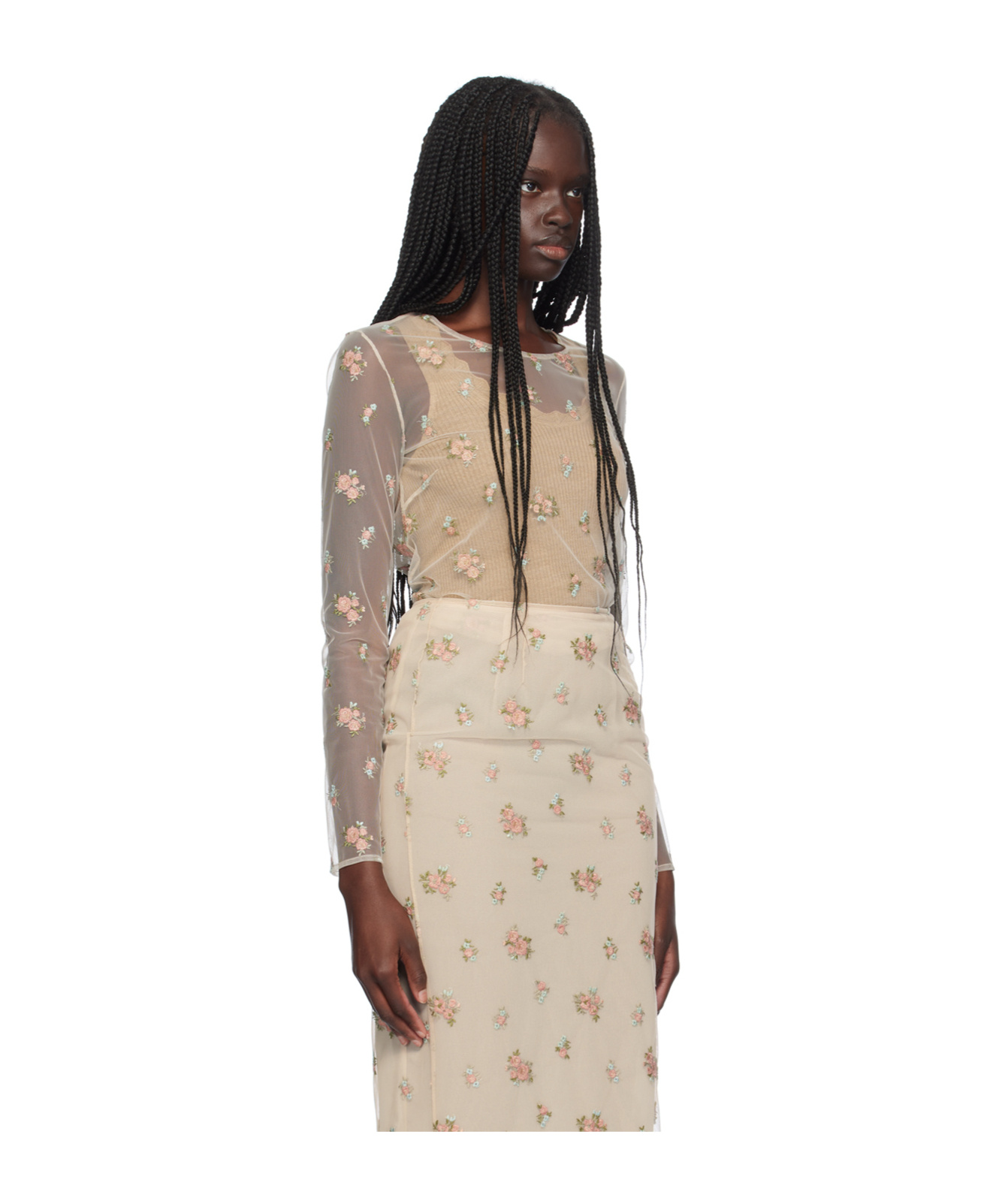 Shop Blumarine Floral Pattern Embroidered T-shirt In Nude