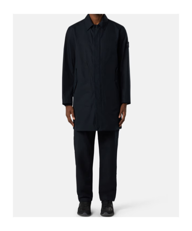 Stone Island Trench Coat With Natural Weather Barrier In Blue