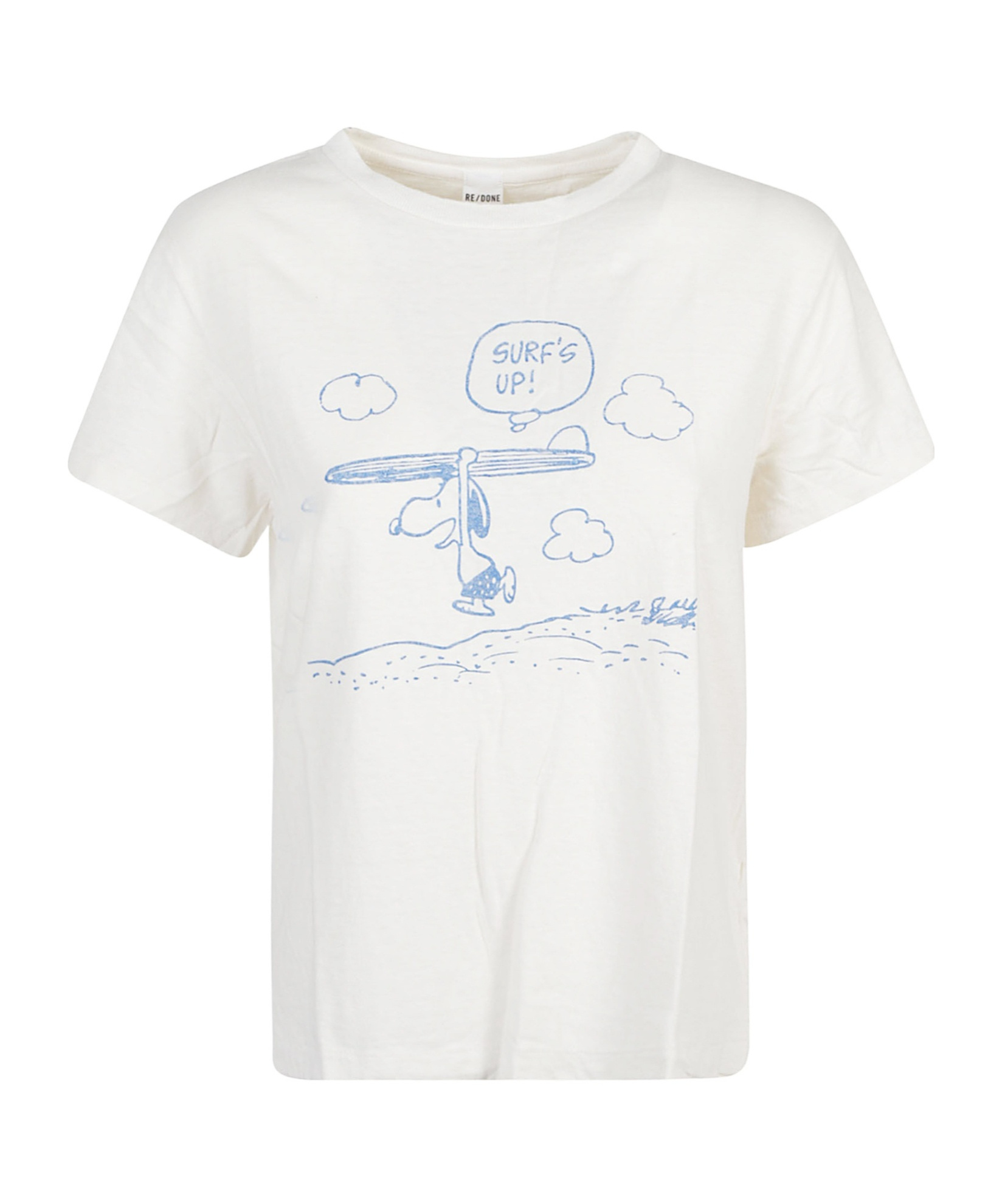 Re/done Snoopy Surfs Up Classic Tee Vintage White In White